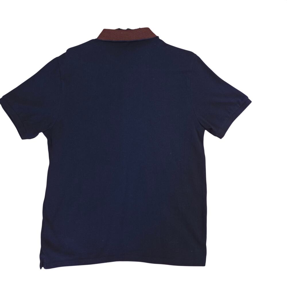 Ben Sherman Pique Polo Shirt Navy Blue with Tartan Plaid Design Collar sz L - Picture 10 of 11